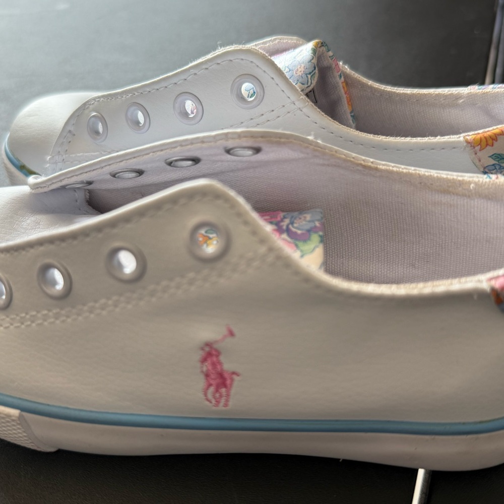 Polo by Ralph Lauren White and Pink Sneakers with Floral Detail - Picture 3 of 5